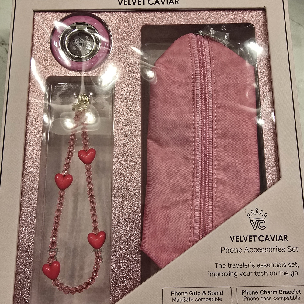 Velvet Caviar Pink Cheetah Phone Accessories Set